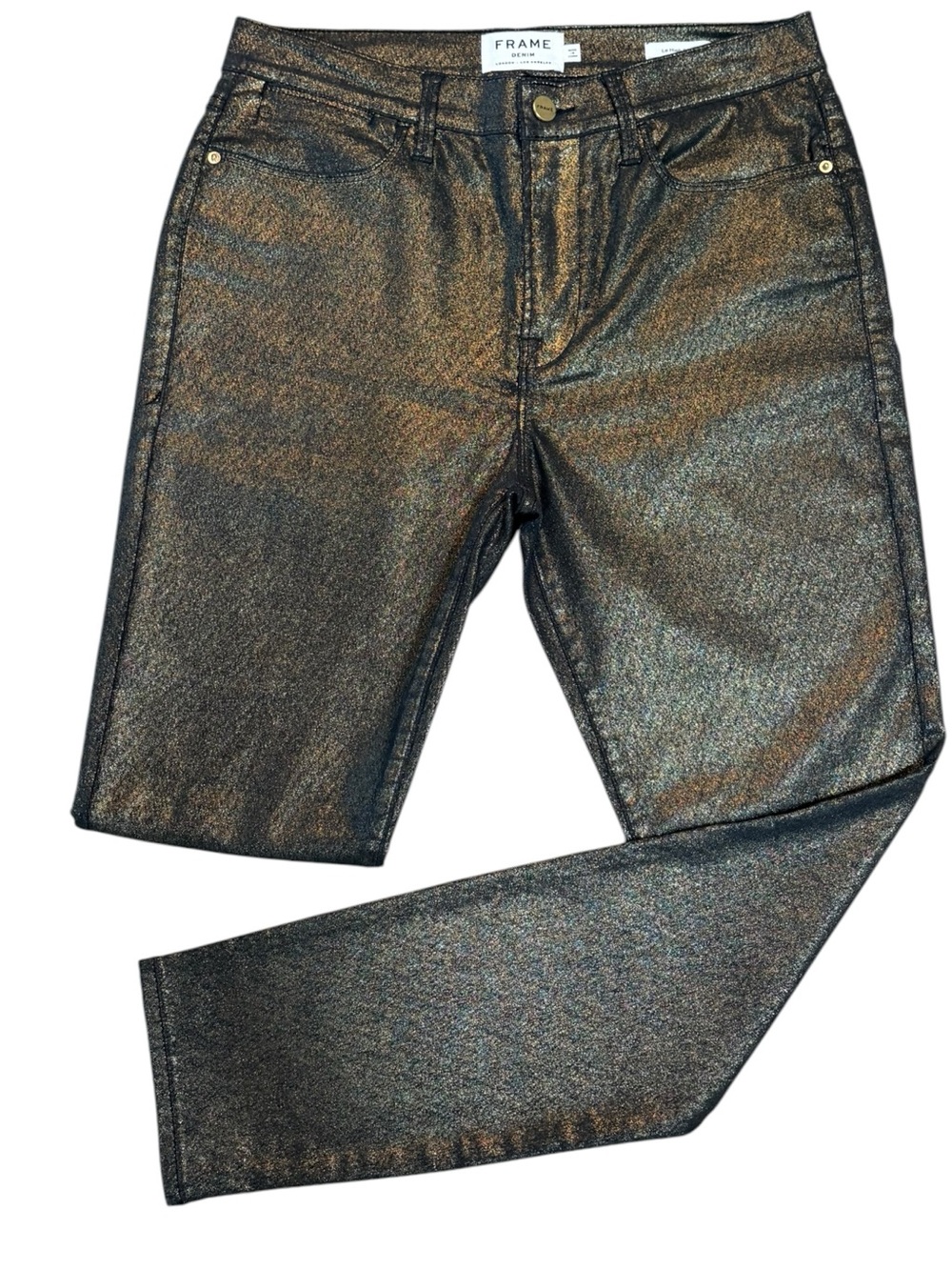 FRAME Metallic Gold Foil High Rise Skinny Jeans Size 31 Festival Party Glam